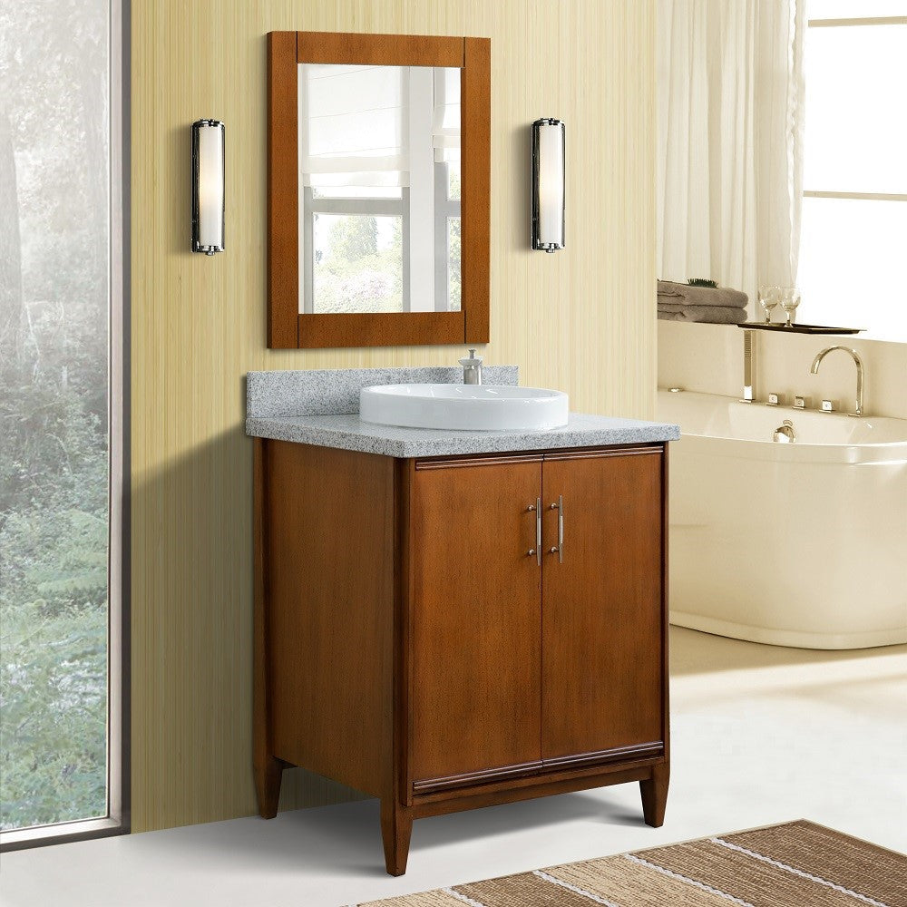 Bellaterra 400901-31-WA-GYRD 31" Single Sink Vanity in Walnut Finish with Counter Top and Sink Gray Granite