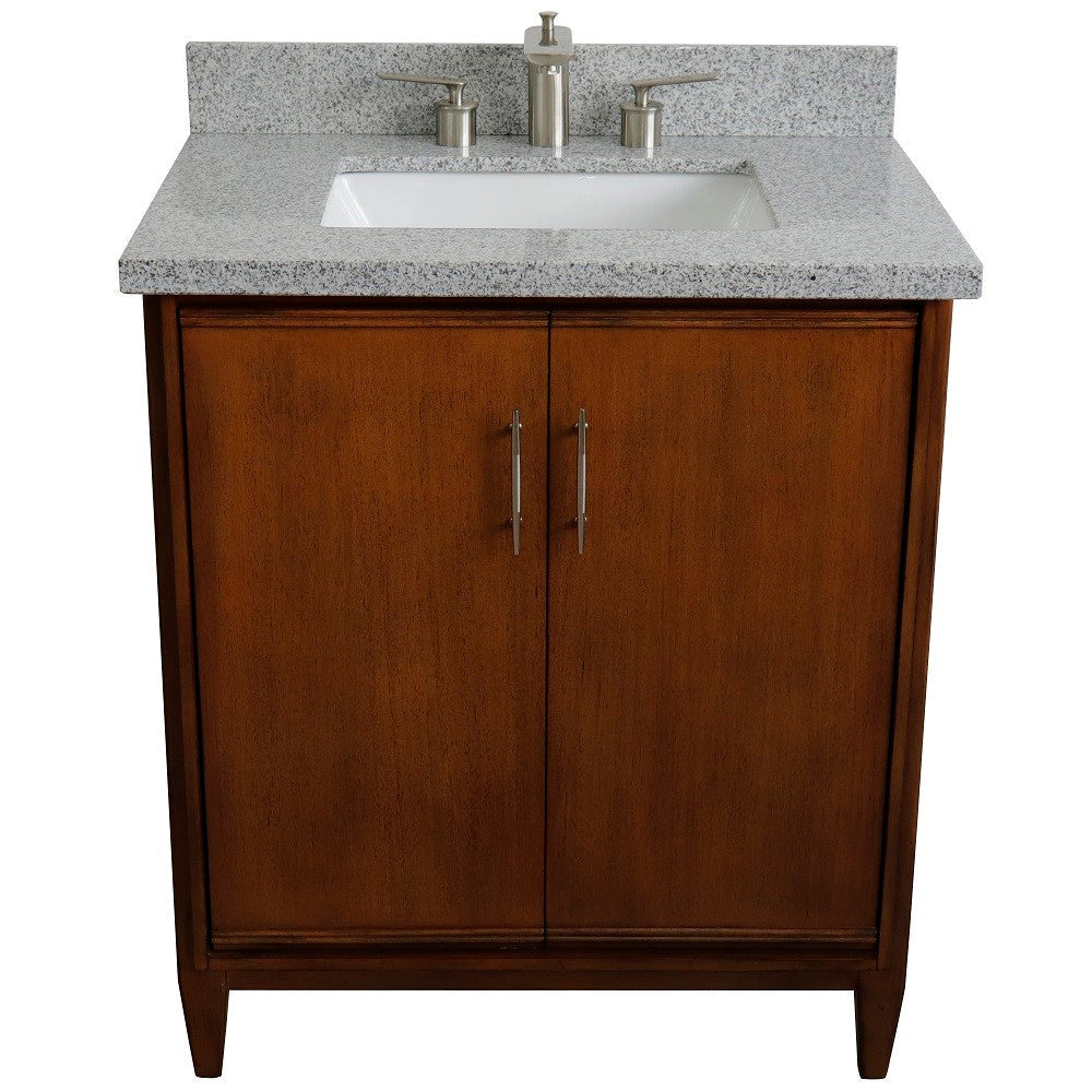 Bellaterra 400901-31-WA-GYR 31" Single Sink Vanity in Walnut Finish with Counter Top and Sink Gray Granite