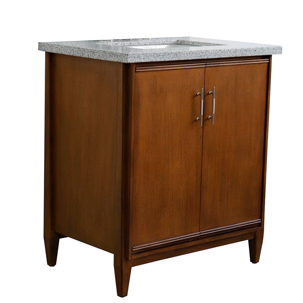 Bellaterra 400901-31-WA-GYR 31" Single Sink Vanity in Walnut Finish with Counter Top and Sink Gray Granite