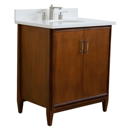 Bellaterra 400901-31-WA-WEO 31" Single Sink Vanity in Walnut Finish with Counter Top and Sink White Quartz