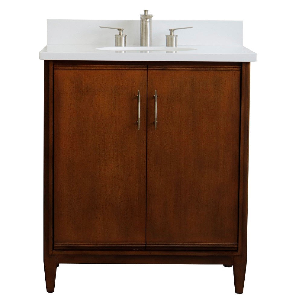 Bellaterra 400901-31-WA-WEO 31" Single Sink Vanity in Walnut Finish with Counter Top and Sink White Quartz