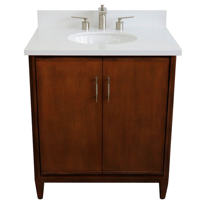 Bellaterra 400901-31-WA-WEO 31" Single Sink Vanity in Walnut Finish with Counter Top and Sink White Quartz