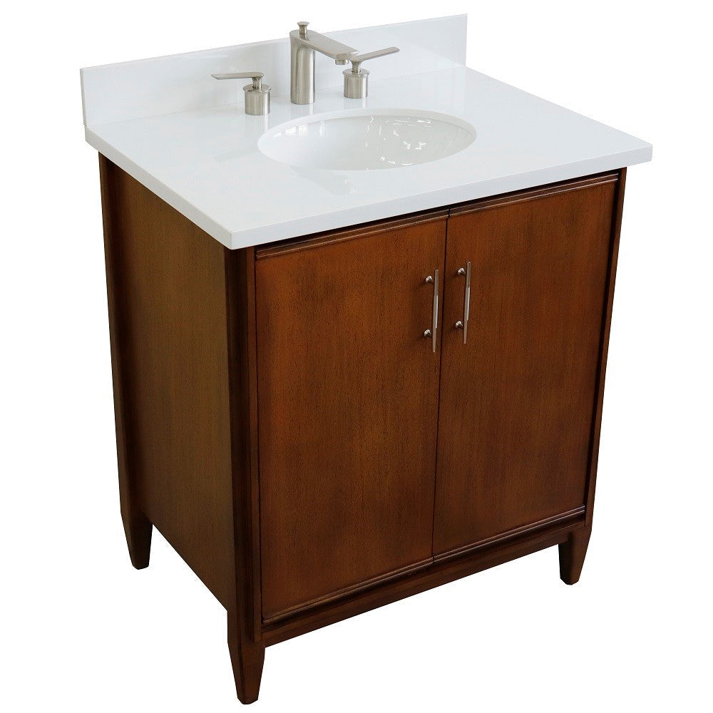 Bellaterra 400901-31-WA-WEO 31" Single Sink Vanity in Walnut Finish with Counter Top and Sink White Quartz