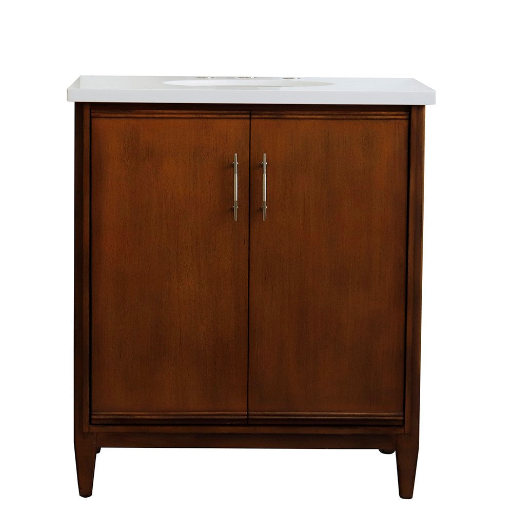 Bellaterra 400901-31-WA-WEO 31" Single Sink Vanity in Walnut Finish with Counter Top and Sink White Quartz