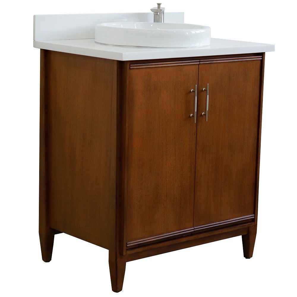 Bellaterra 400901-31-WA-WERD 31" Single Sink Vanity in Walnut Finish with Counter Top and Sink White Quartz