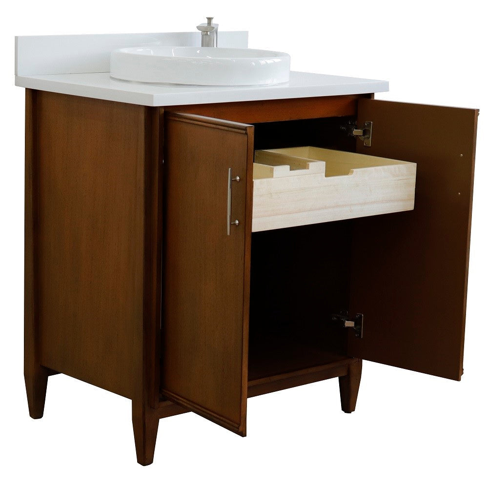 Bellaterra 400901-31-WA-WERD 31" Single Sink Vanity in Walnut Finish with Counter Top and Sink White Quartz