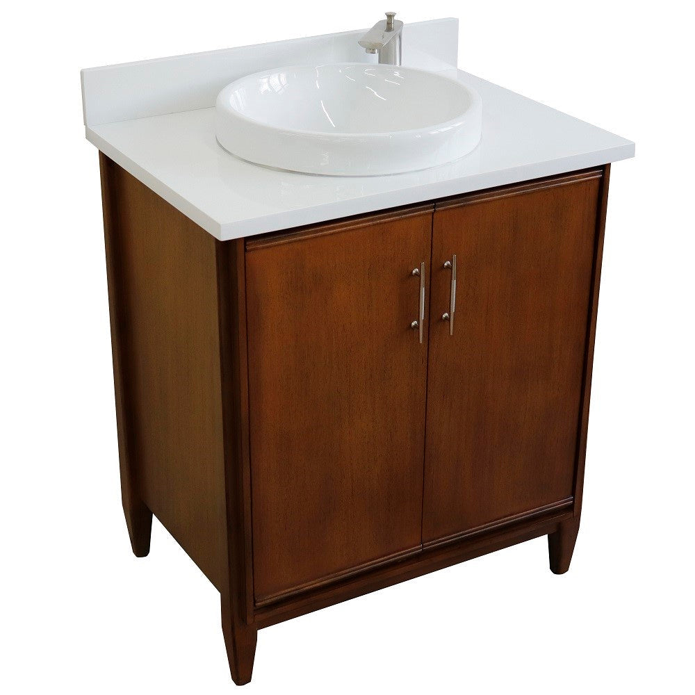 Bellaterra 400901-31-WA-WERD 31" Single Sink Vanity in Walnut Finish with Counter Top and Sink White Quartz