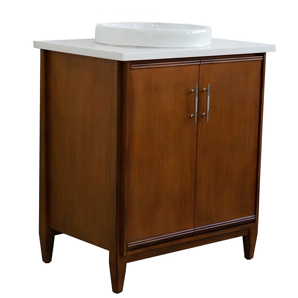 Bellaterra 400901-31-WA-WERD 31" Single Sink Vanity in Walnut Finish with Counter Top and Sink White Quartz