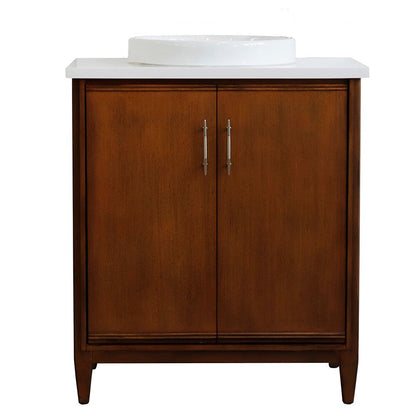 Bellaterra 400901-31-WA-WERD 31" Single Sink Vanity in Walnut Finish with Counter Top and Sink White Quartz