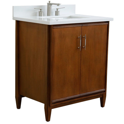 Bellaterra 400901-31-WA-WER 31" Single Sink Vanity in Walnut Finish with Counter Top and Sink White Quartz