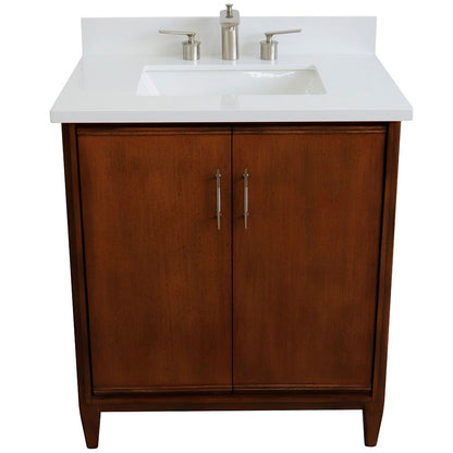 Bellaterra 400901-31-WA-WER 31" Single Sink Vanity in Walnut Finish with Counter Top and Sink White Quartz