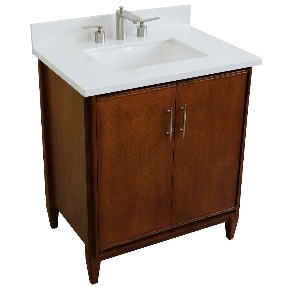 Bellaterra 400901-31-WA-WER 31" Single Sink Vanity in Walnut Finish with Counter Top and Sink White Quartz