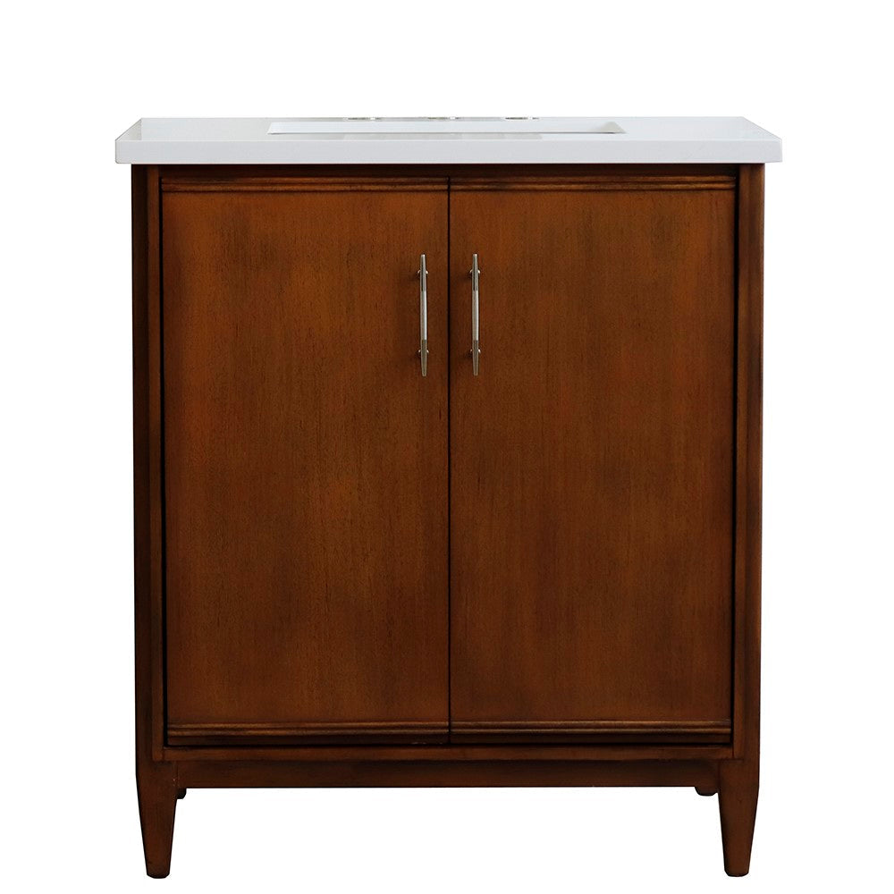 Bellaterra 400901-31-WA-WER 31" Single Sink Vanity in Walnut Finish with Counter Top and Sink White Quartz