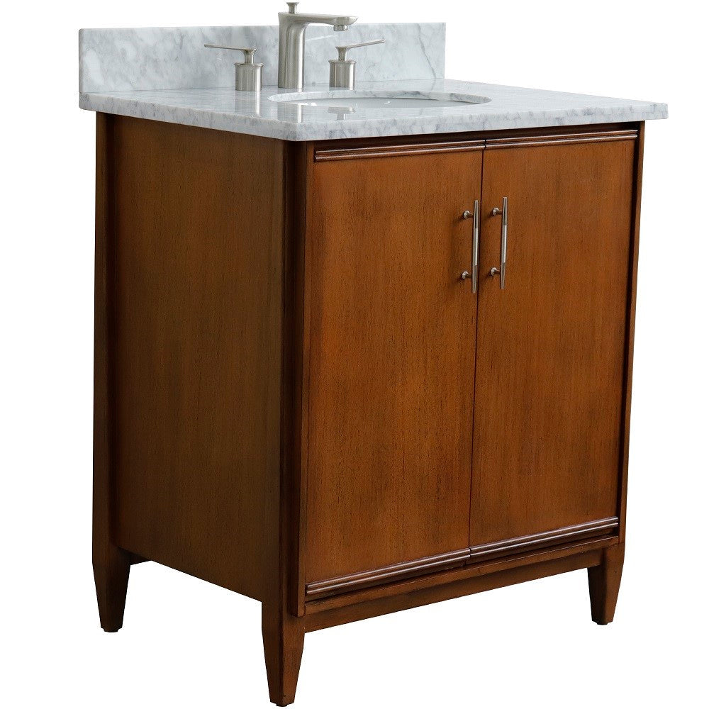 Bellaterra 400901-31-WA-WMO 31" Single Sink Vanity in Walnut Finish with Counter Top and Sink White Carrara Marble