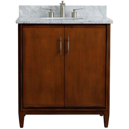 Bellaterra 400901-31-WA-WMO 31" Single Sink Vanity in Walnut Finish with Counter Top and Sink White Carrara Marble