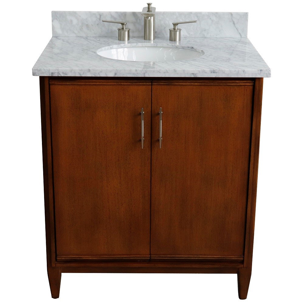 Bellaterra 400901-31-WA-WMO 31" Single Sink Vanity in Walnut Finish with Counter Top and Sink White Carrara Marble