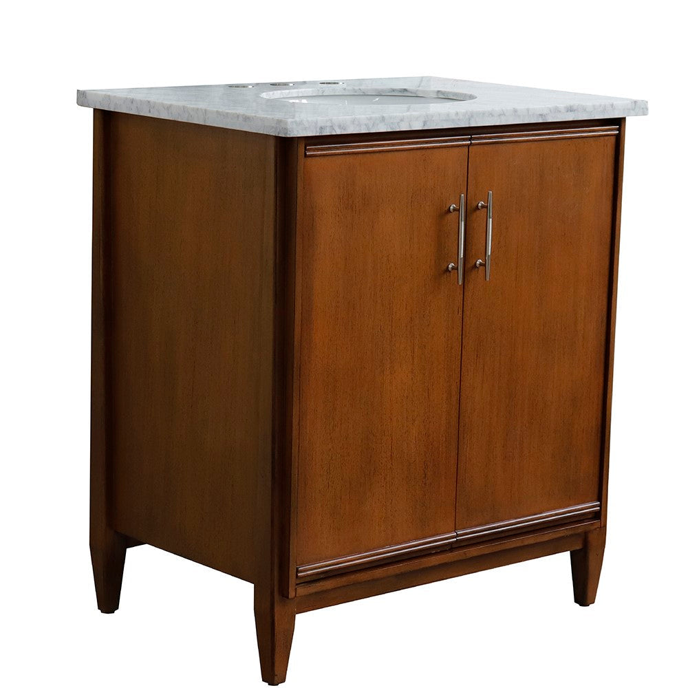 Bellaterra 400901-31-WA-WMO 31" Single Sink Vanity in Walnut Finish with Counter Top and Sink White Carrara Marble