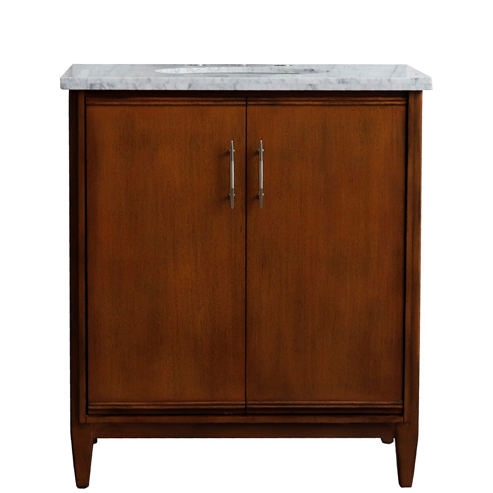 Bellaterra 400901-31-WA-WMO 31" Single Sink Vanity in Walnut Finish with Counter Top and Sink White Carrara Marble