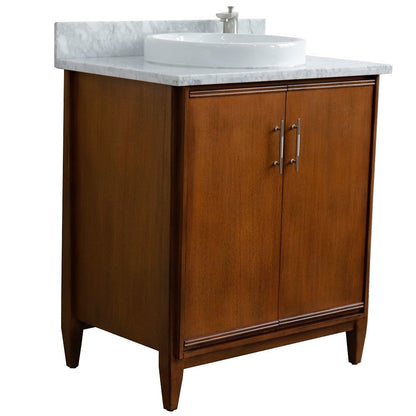 Bellaterra 400901-31-WA-WMRD 31" Single Sink Vanity in Walnut Finish with Counter Top and Sink White Carrara Marble