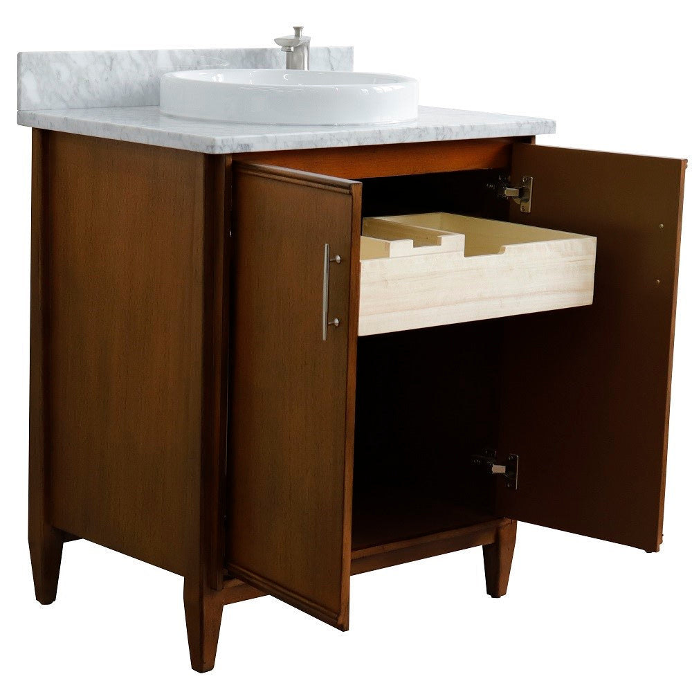 Bellaterra 400901-31-WA-WMRD 31" Single Sink Vanity in Walnut Finish with Counter Top and Sink White Carrara Marble