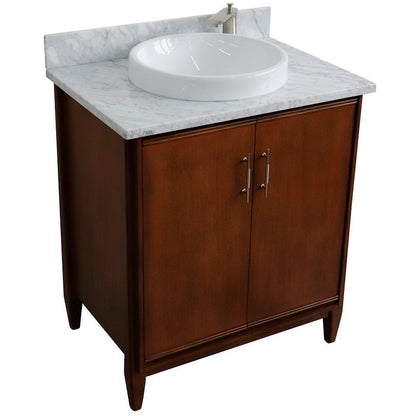 Bellaterra 400901-31-WA-WMRD 31" Single Sink Vanity in Walnut Finish with Counter Top and Sink White Carrara Marble