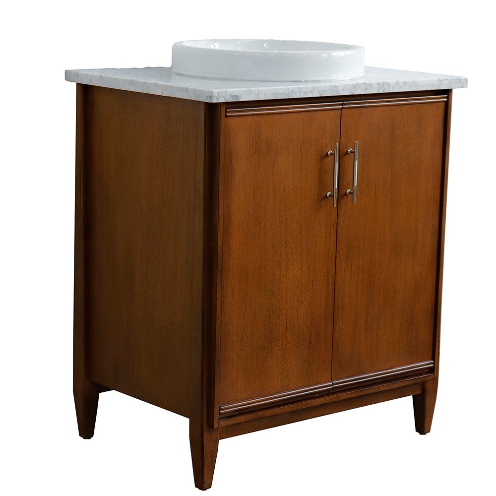 Bellaterra 400901-31-WA-WMRD 31" Single Sink Vanity in Walnut Finish with Counter Top and Sink White Carrara Marble