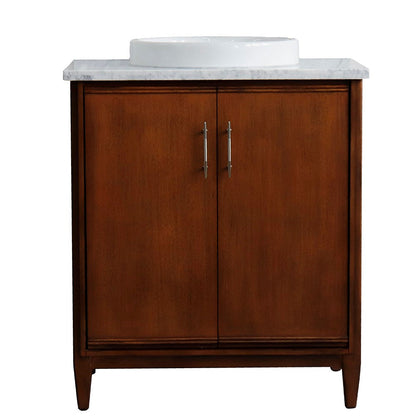 Bellaterra 400901-31-WA-WMRD 31" Single Sink Vanity in Walnut Finish with Counter Top and Sink White Carrara Marble