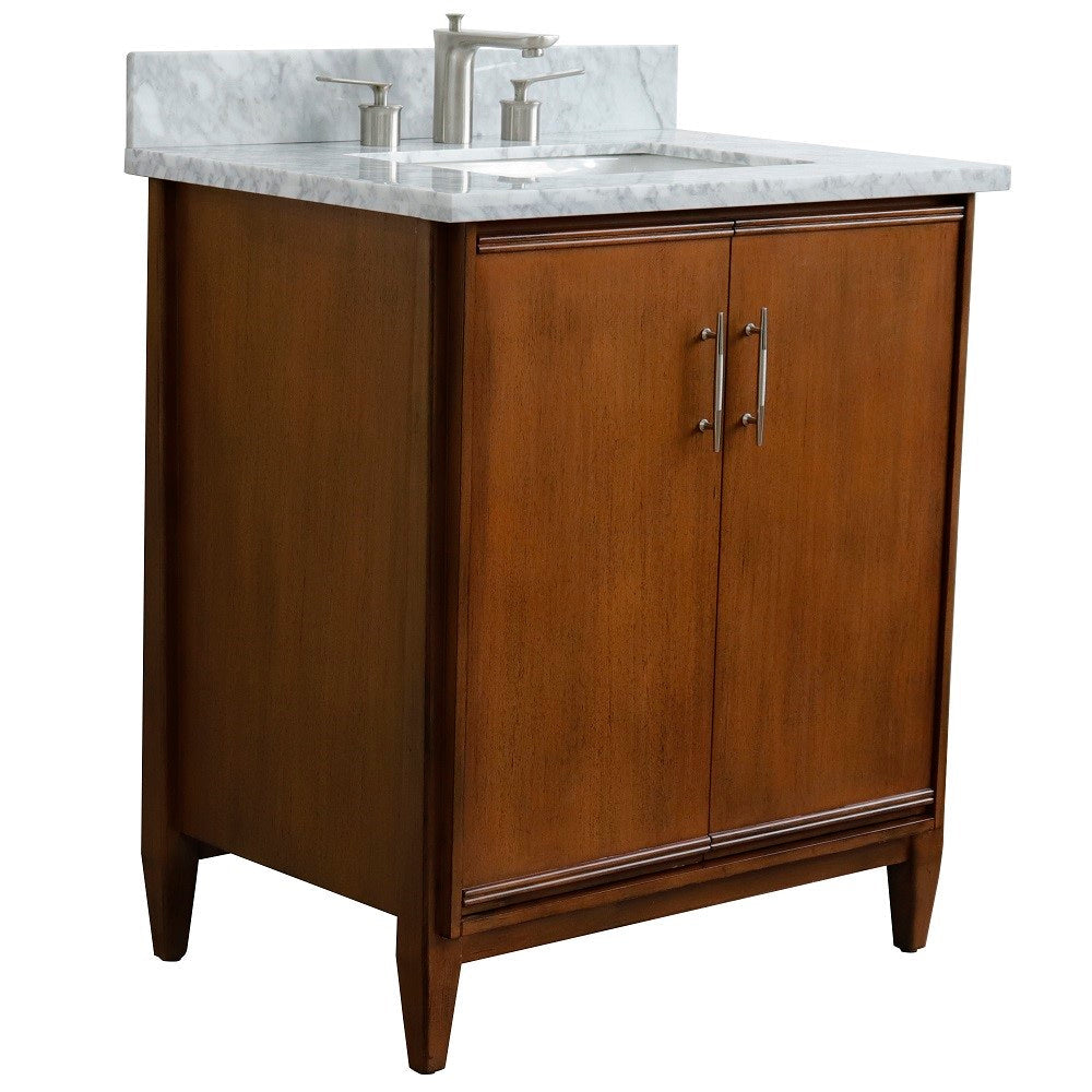 Bellaterra 400901-31-WA-WMR 31" Single Sink Vanity in Walnut Finish with Counter Top and Sink White Carrara Marble