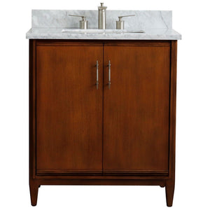 Bellaterra 400901-31-WA-WMR 31" Single Sink Vanity in Walnut Finish with Counter Top and Sink White Carrara Marble