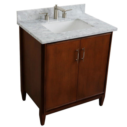 Bellaterra 400901-31-WA-WMR 31" Single Sink Vanity in Walnut Finish with Counter Top and Sink White Carrara Marble