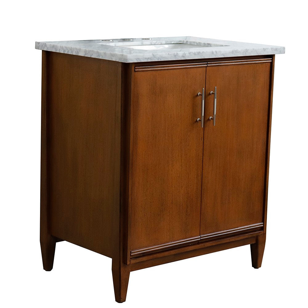 Bellaterra 400901-31-WA-WMR 31" Single Sink Vanity in Walnut Finish with Counter Top and Sink White Carrara Marble