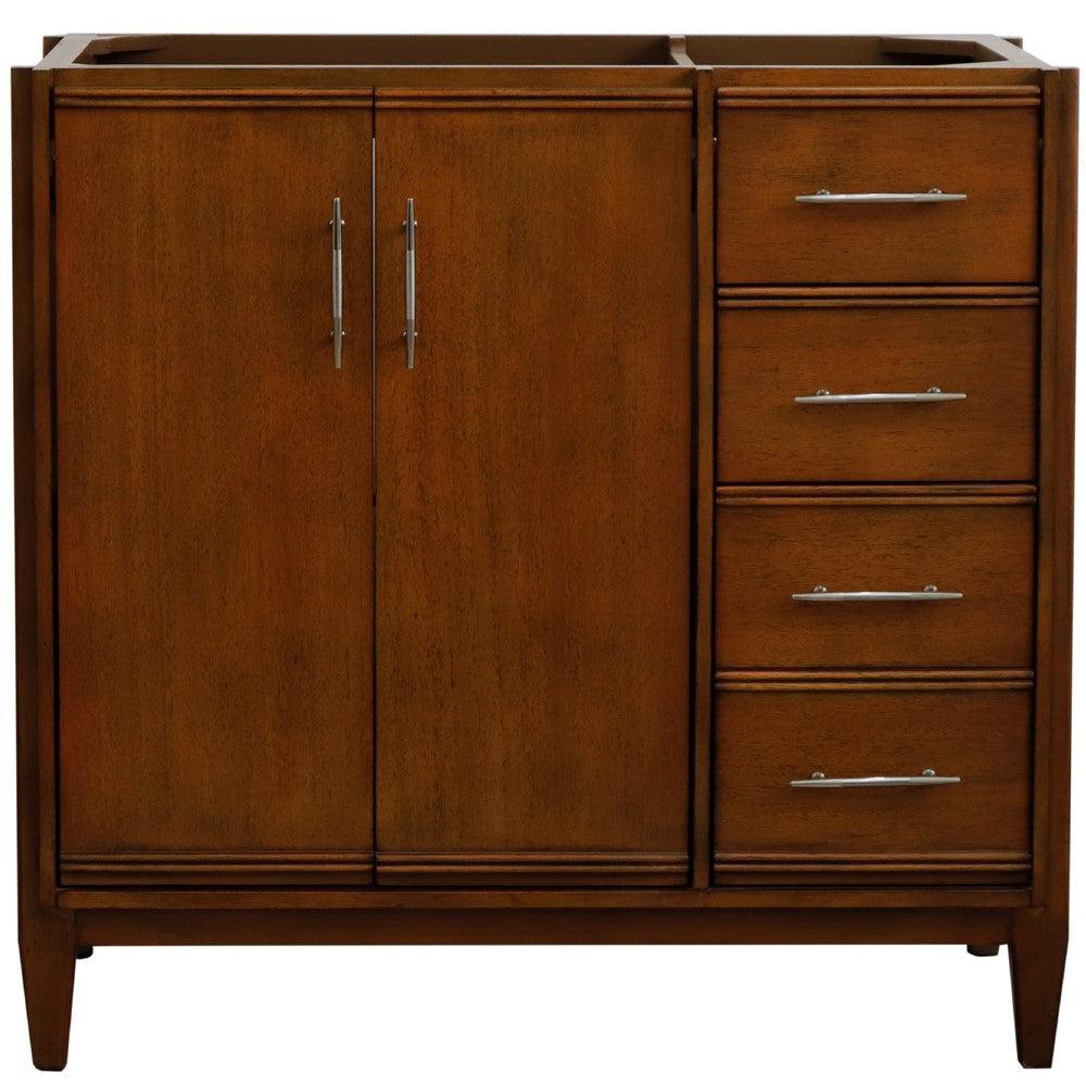 Bellaterra 400901-36L-WA 36" Single Sink Vanity in Walnut Finish - Cabinet Only, Open doors and drawers