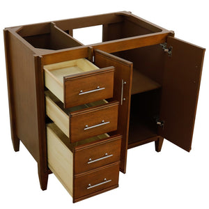 Bellaterra 400901-36L-WA 36" Single Sink Vanity in Walnut Finish - Cabinet Only, Front and Open doors and drawers