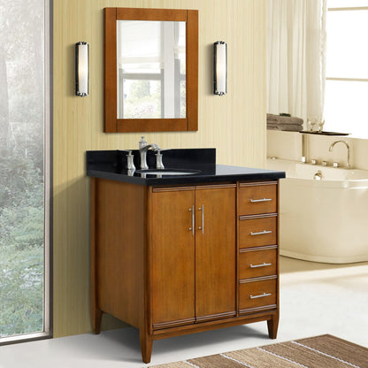 Bellaterra 37" Single Vanity in Walnut Finish with Counter Top and Sink- Left Door/Left Sink 400901-37L-WA, Black Galaxy Granite / Oval, Front