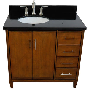 Bellaterra 37" Single Vanity in Walnut Finish with Counter Top and Sink- Left Door/Left Sink 400901-37L-WA, Black Galaxy Granite / Oval, Front