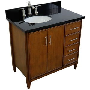 Bellaterra 37" Single Vanity in Walnut Finish with Counter Top and Sink- Left Door/Left Sink 400901-37L-WA, Black Galaxy Granite / Oval, Front