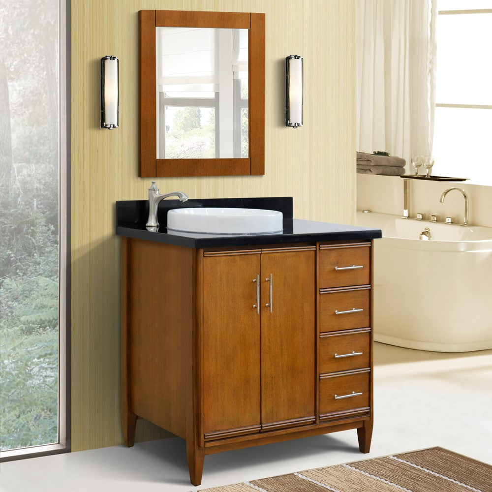 Bellaterra 37" Single Vanity in Walnut Finish with Counter Top and Sink- Left Door/Left Sink 400901-37L-WA, Black Galaxy Granite / Round, Front