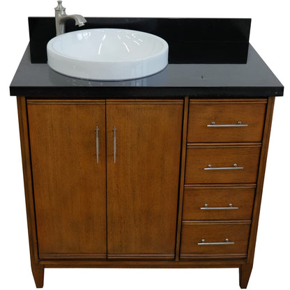 Bellaterra 37" Single Vanity in Walnut Finish with Counter Top and Sink- Left Door/Left Sink 400901-37L-WA, Black Galaxy Granite / Round, Front