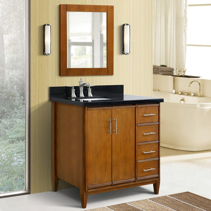 Bellaterra 37" Single Vanity in Walnut Finish with Counter Top and Sink- Left Door/Left Sink 400901-37L-WA, Black Galaxy Granite / Rectangle, Front