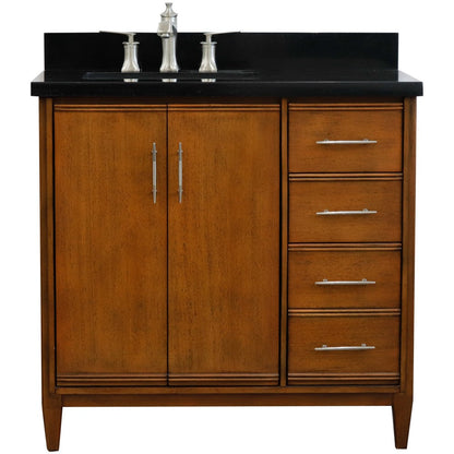 Bellaterra 37" Single Vanity in Walnut Finish with Counter Top and Sink- Left Door/Left Sink 400901-37L-WA, Black Galaxy Granite / Rectangle, Front