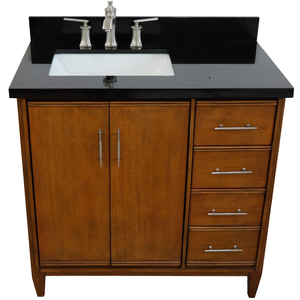 Bellaterra 37" Single Vanity in Walnut Finish with Counter Top and Sink- Left Door/Left Sink 400901-37L-WA, Black Galaxy Granite / Rectangle, Front