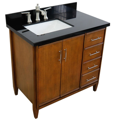 Bellaterra 37" Single Vanity in Walnut Finish with Counter Top and Sink- Left Door/Left Sink 400901-37L-WA, Black Galaxy Granite / Rectangle, Front