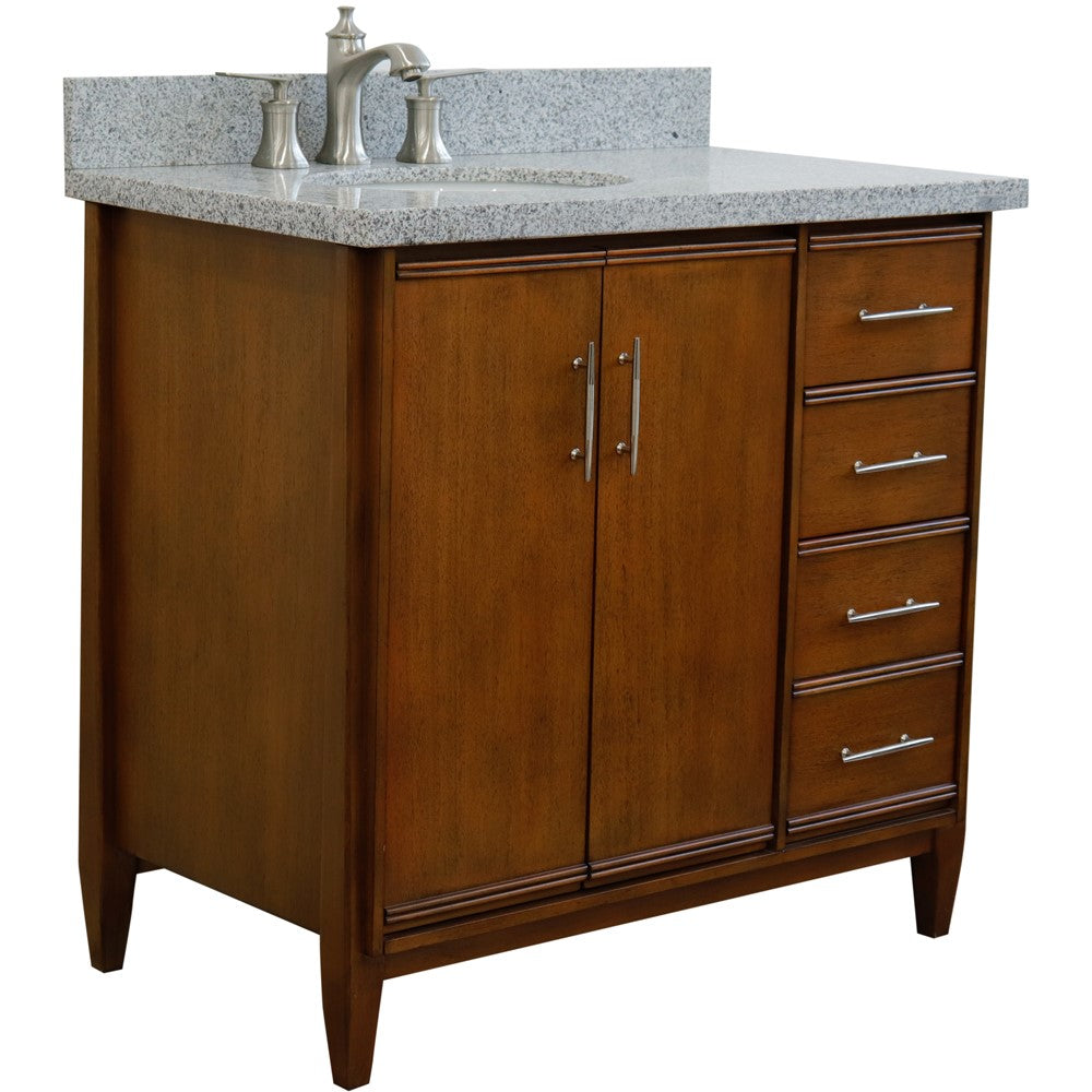 Bellaterra 37" Single Vanity in Walnut Finish with Counter Top and Sink- Left Door/Left Sink 400901-37L-WA, Gray Granite / Oval, Front