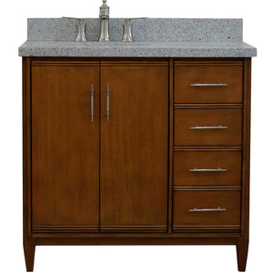 Bellaterra 37" Single Vanity in Walnut Finish with Counter Top and Sink- Left Door/Left Sink 400901-37L-WA, Gray Granite / Oval, Front