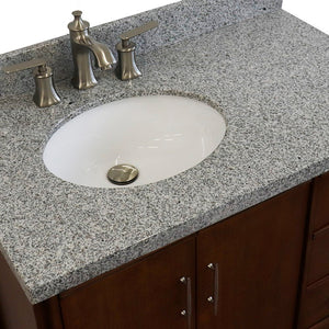 Bellaterra 37" Single Vanity in Walnut Finish with Counter Top and Sink- Left Door/Left Sink 400901-37L-WA, Gray Granite / Oval, Basin