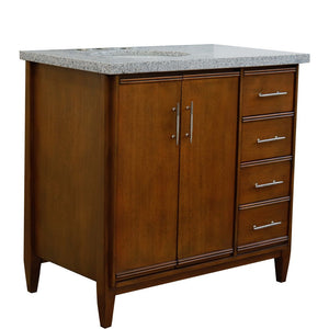 Bellaterra 37" Single Vanity in Walnut Finish with Counter Top and Sink- Left Door/Left Sink 400901-37L-WA, Gray Granite / Oval, Side view