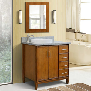 Bellaterra 37" Single Vanity in Walnut Finish with Counter Top and Sink- Left Door/Left Sink 400901-37L-WA, Gray Granite / Round, Front