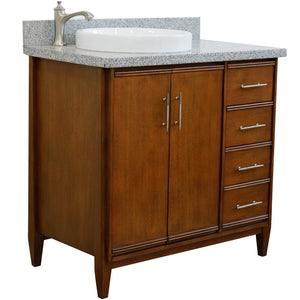 Bellaterra 37" Single Vanity in Walnut Finish with Counter Top and Sink- Left Door/Left Sink 400901-37L-WA, Gray Granite / Round, Front