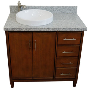 Bellaterra 37" Single Vanity in Walnut Finish with Counter Top and Sink- Left Door/Left Sink 400901-37L-WA, Gray Granite / Round, Top