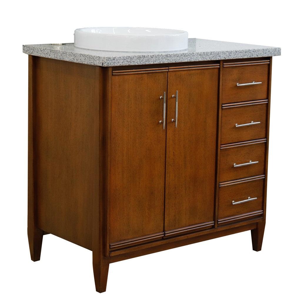Bellaterra 37" Single Vanity in Walnut Finish with Counter Top and Sink- Left Door/Left Sink 400901-37L-WA, Gray Granite / Round, Front